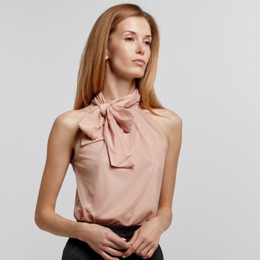 MESH BOW BLOUSE BEIGE